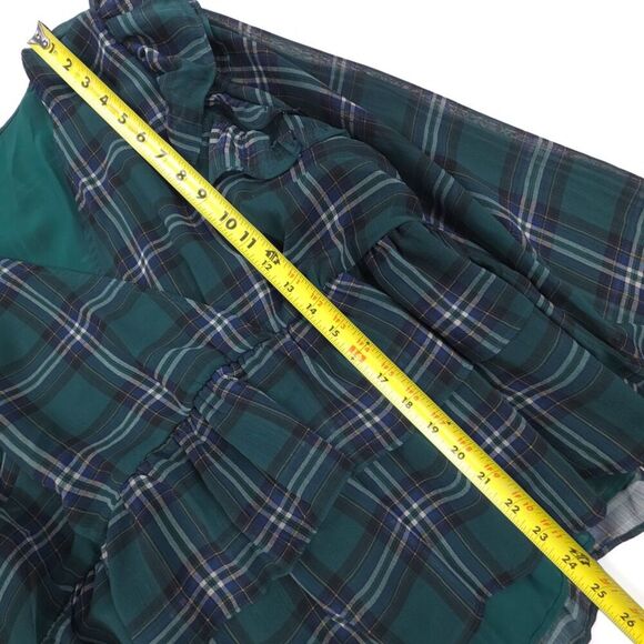 NEW Torrid Chiffon Ruffled Surplice Neck Peplum Blouse Green Plaid Cottagecore - Picture 4 of 7